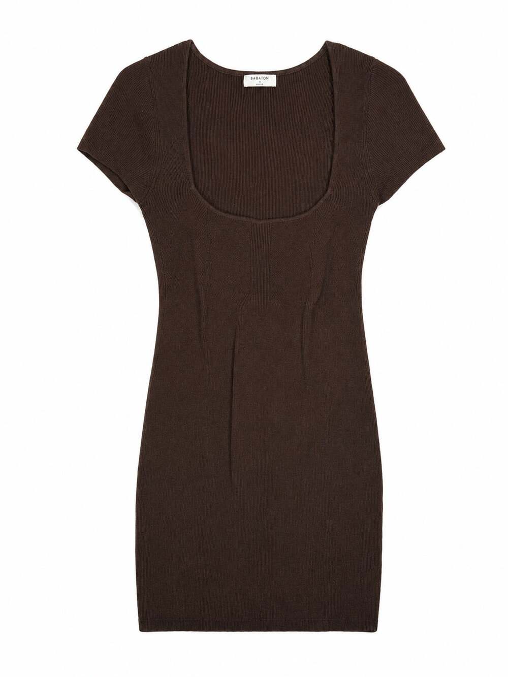 Aritzia Babaton Emerge Dress Coffee Bean Brown Ribbed Bodycon Mini Dress Size L